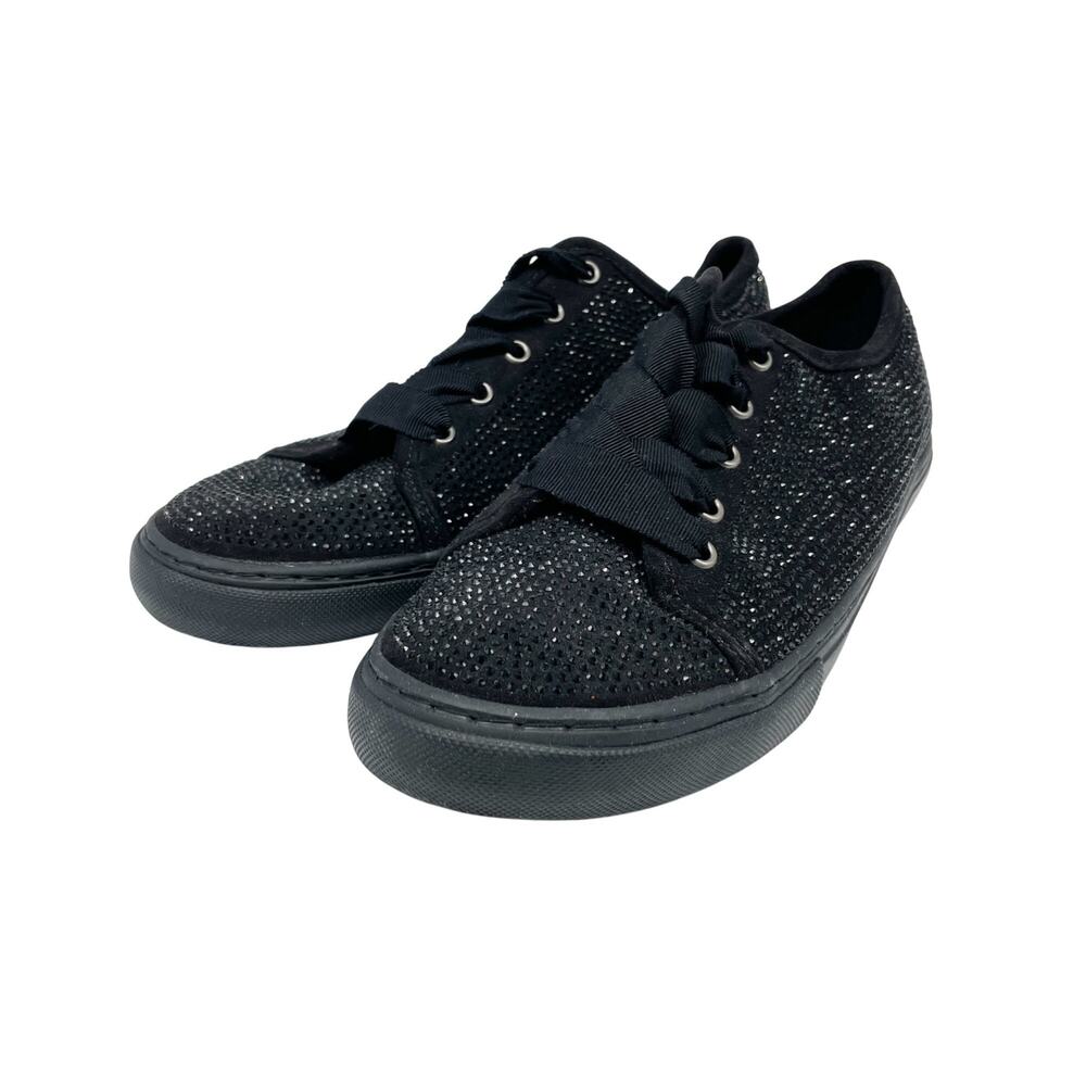 Isaac Mizrahi Live! Women's‎ Imlolli Lace-Up Sneakers Black Rhinestones Size 8M